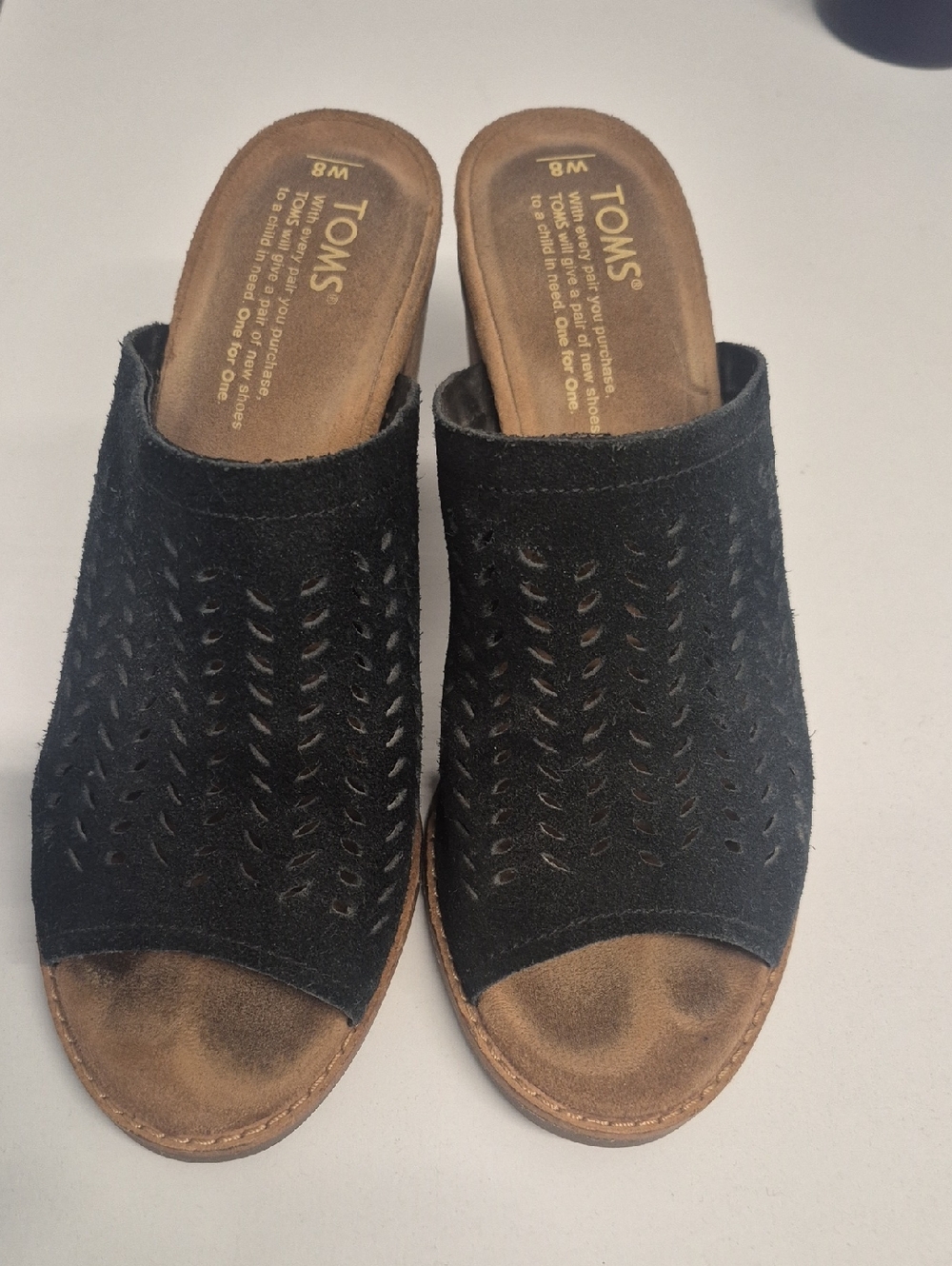 Toms Black Suede Perforated Open-Toe Mules